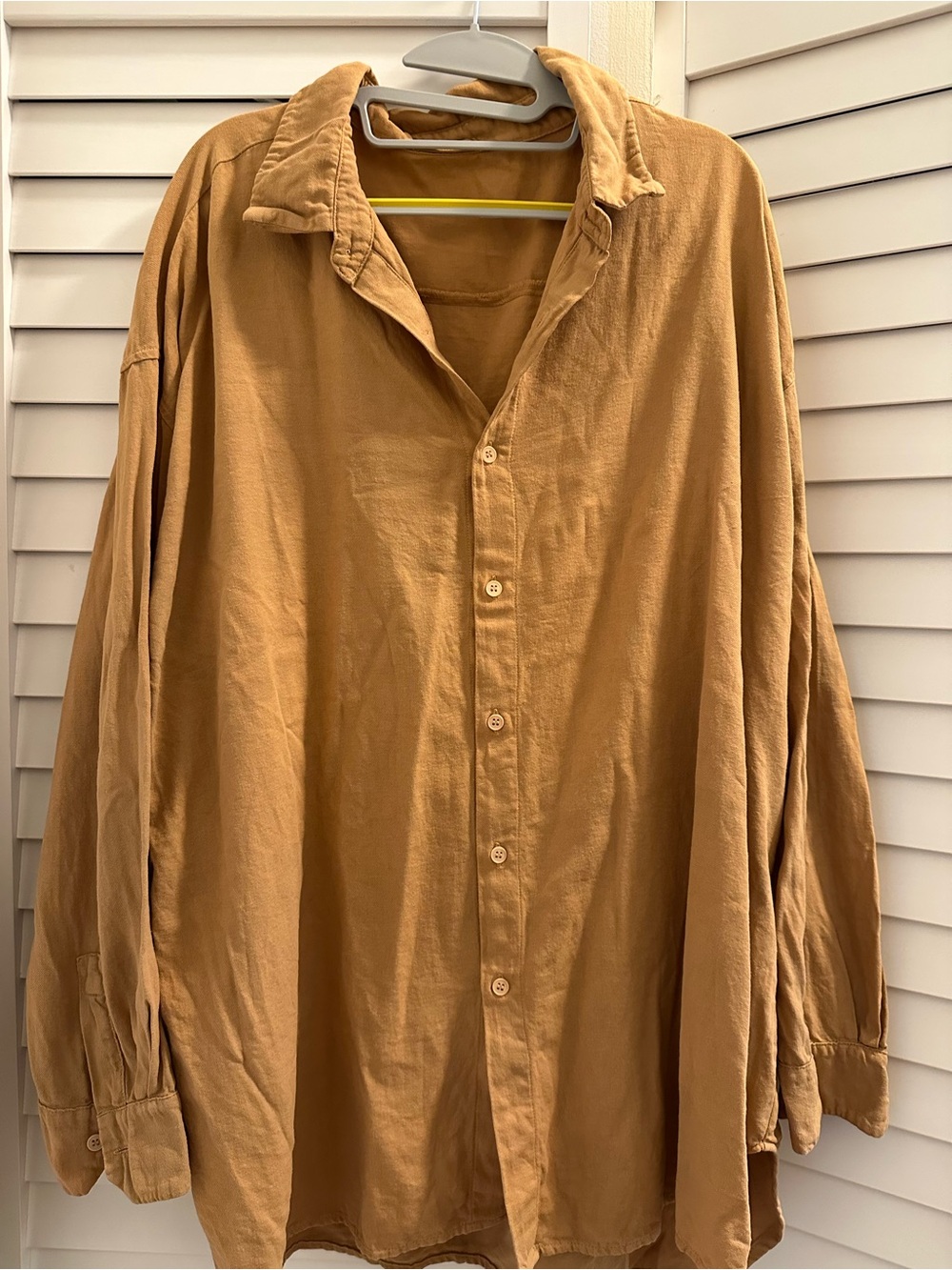 CP Shades Oversized Button-Up Top in Camel/Tan